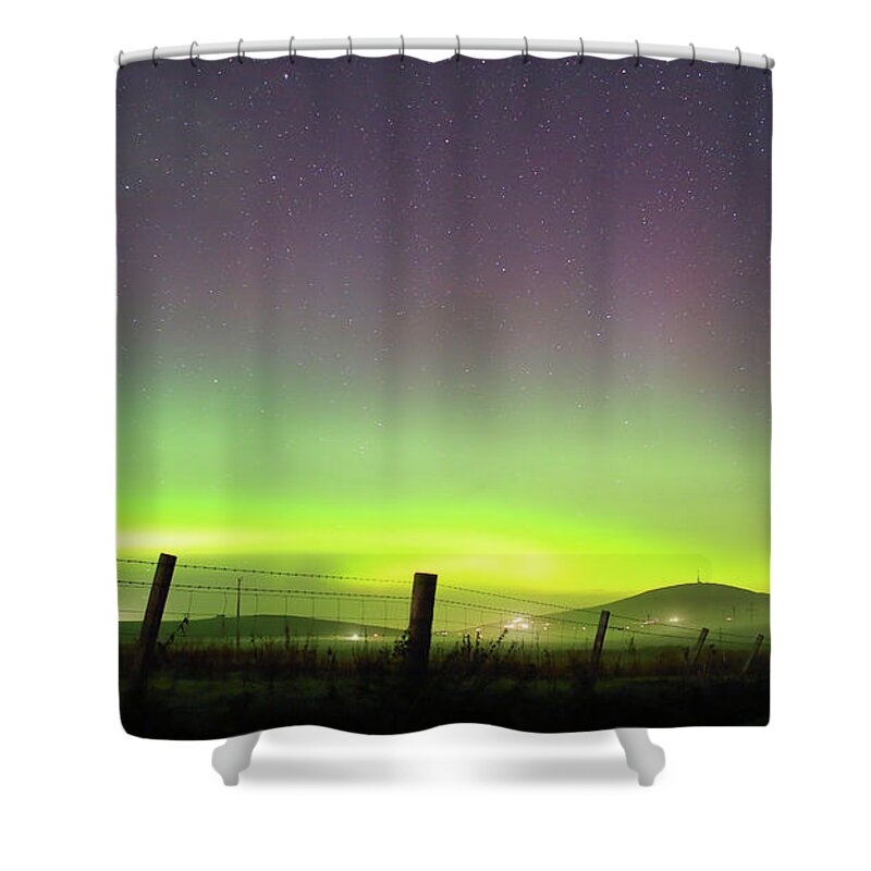 Northern Lights Shower Curtain featuring the photograph Northern Lights seen on Shetland by Tony Mills