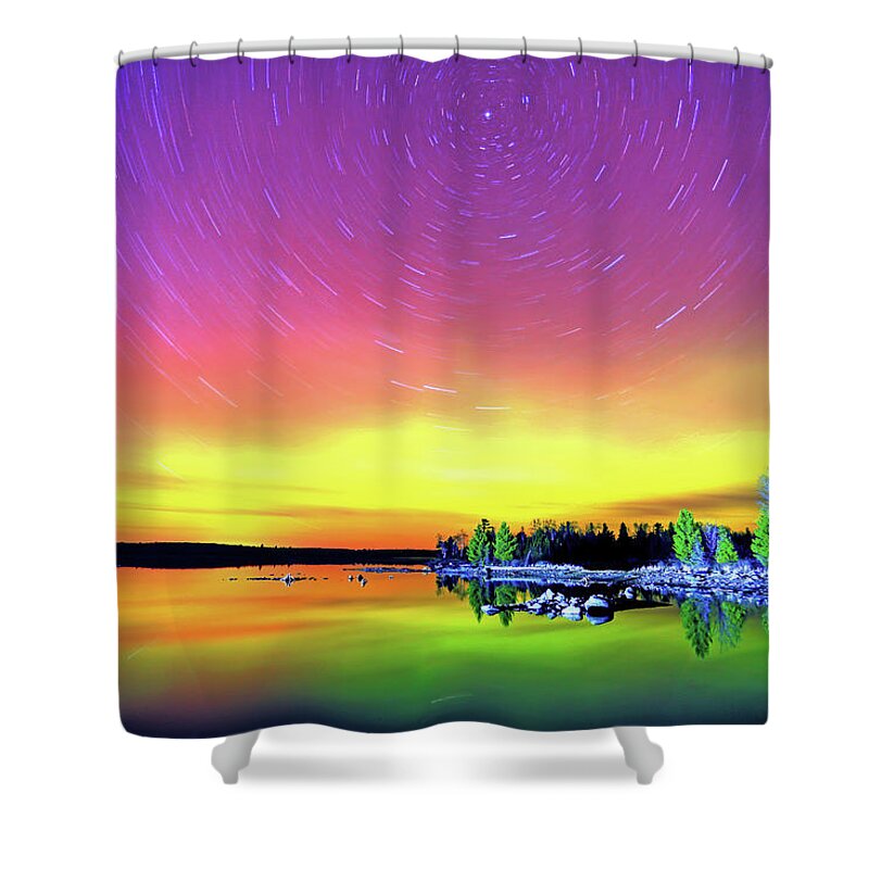 Northern Lights Shower Curtain featuring the photograph Northern Lights with Startrails by Shixing Wen