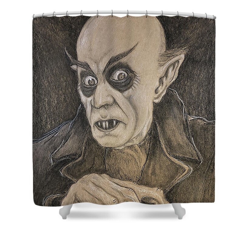Vampire Shower Curtain featuring the drawing Nosferatu by Shawn Dooley