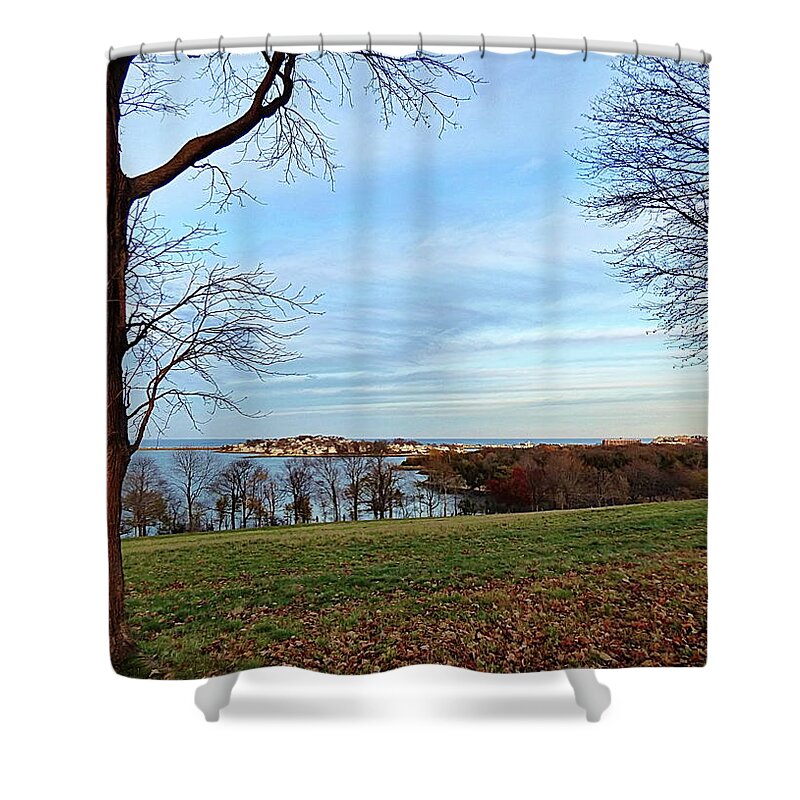 World's End Shower Curtain featuring the photograph November in World's End, Hingham, MA by Lyuba Filatova