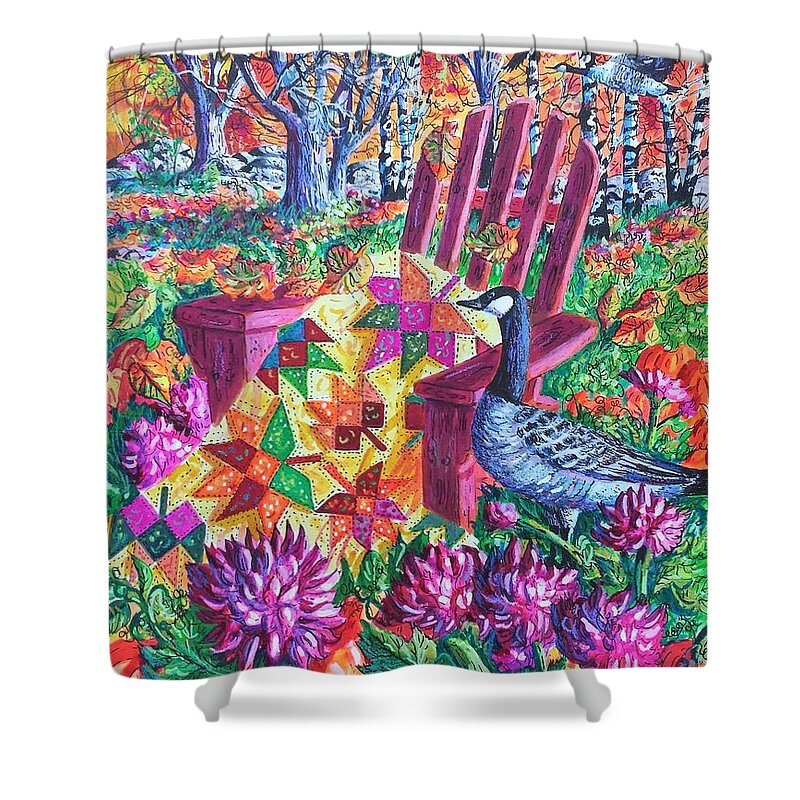 Autumn Shower Curtain featuring the painting November Quilt by Diane Phalen