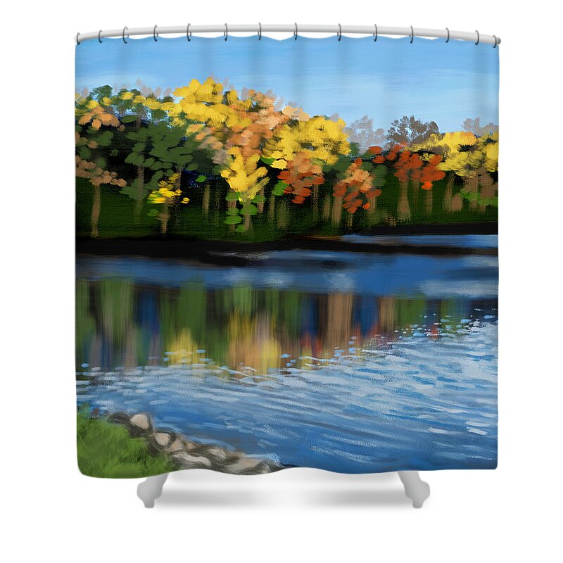  Shower Curtain featuring the painting November reflections by Susan Spangler