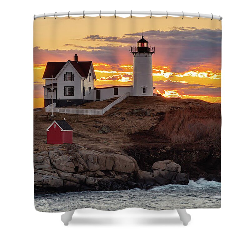 Seascape Shower Curtain featuring the photograph Nubble Light by David Lee