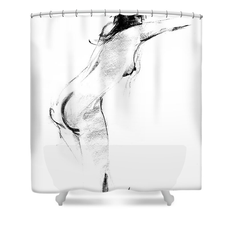 Nude Shower Curtain featuring the drawing Nude 012 by Ani Gallery