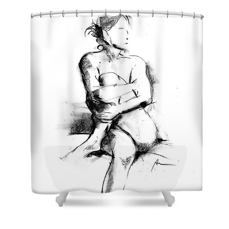 Nude Shower Curtain featuring the drawing Nude 014 by Ani Gallery