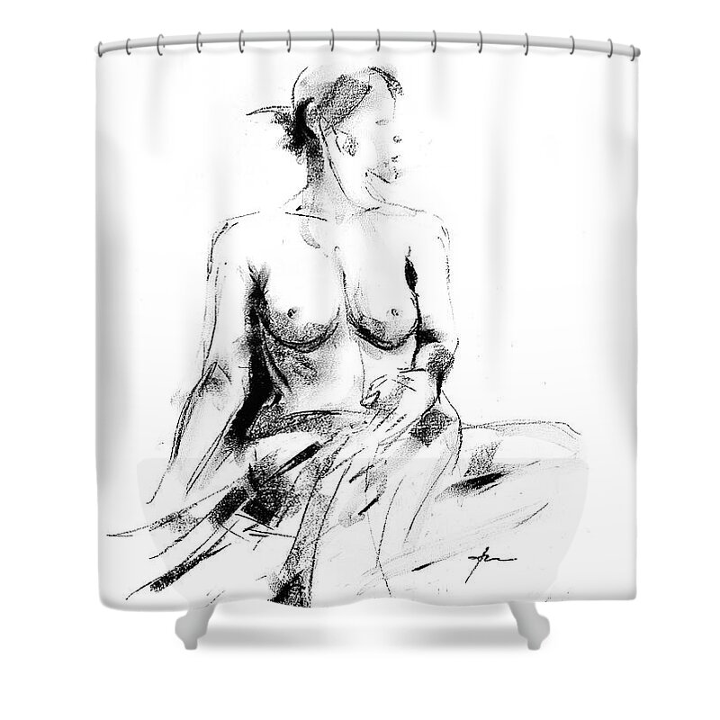 Nude Shower Curtain featuring the drawing Nude 017 by Ani Gallery