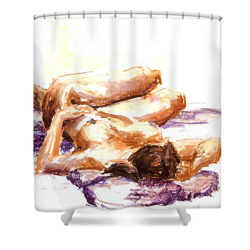 Barbara Pommerenke Shower Curtain featuring the painting Nude 23-10-12-4 by Barbara Pommerenke