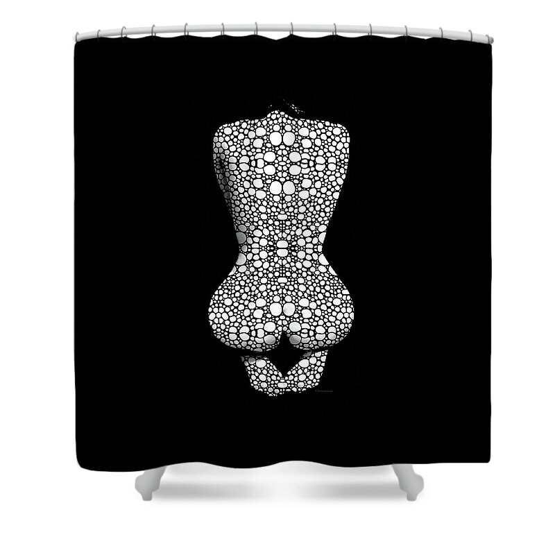 Nude Shower Curtain featuring the painting Nude Art - Vulnerable - Black And White By Sharon Cummings by Sharon Cummings