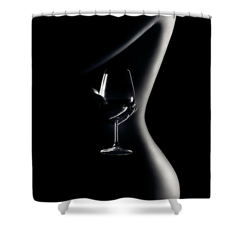 Woman Shower Curtain featuring the photograph Nude woman red wine 3 by Johan Swanepoel