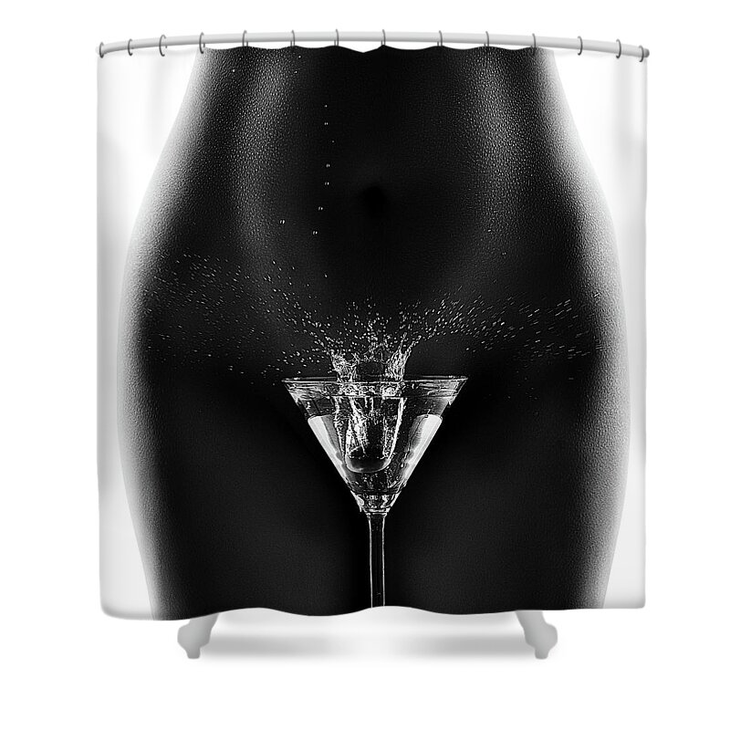 Woman Shower Curtain featuring the photograph Nude woman with martini splash by Johan Swanepoel
