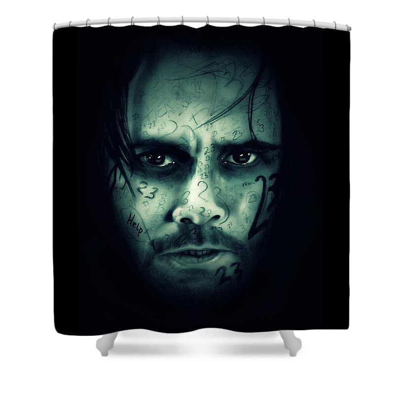 23 Shower Curtain featuring the drawing Number 23 - Neon Blue Edition by Fred Larucci