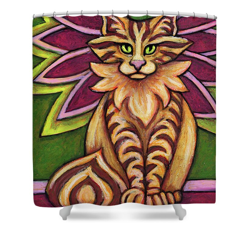 Cat Portrait Shower Curtain featuring the painting Nyla. The Hauz Katz. Cat Portrait Painting Series. by Amy E Fraser