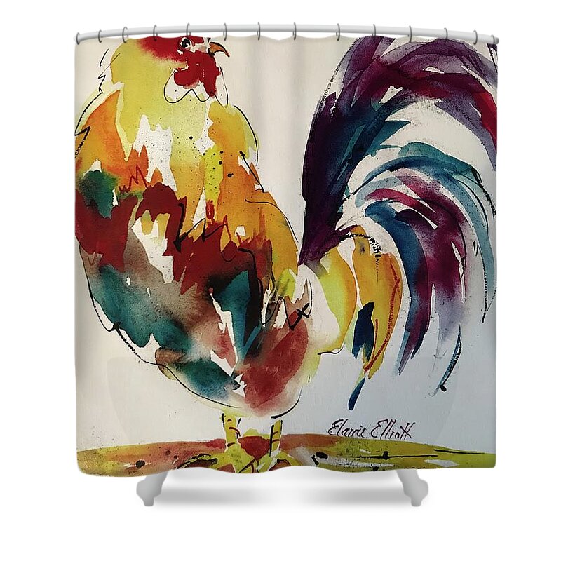 Rooster Shower Curtain featuring the painting O how I hate to get up in the Morning by Elaine Elliott