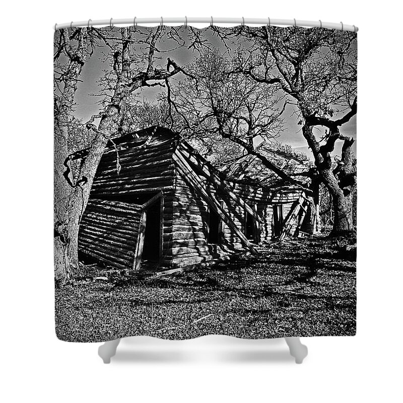  Shower Curtain featuring the digital art Oak Grove Homestead B/W by Fred Loring