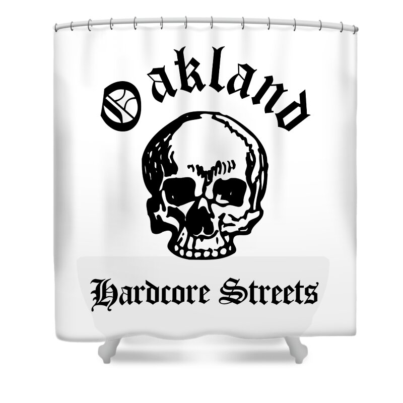 Oakland Shower Curtain featuring the drawing Oakland California Hardcore Streets Urban Streetwear White Skull, Super Sharp PNG by Kathy Anselmo