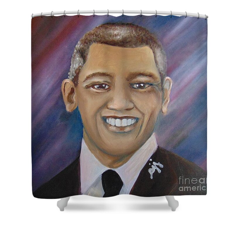 Presidents Shower Curtain featuring the painting Obama Portrait by Saundra Johnson