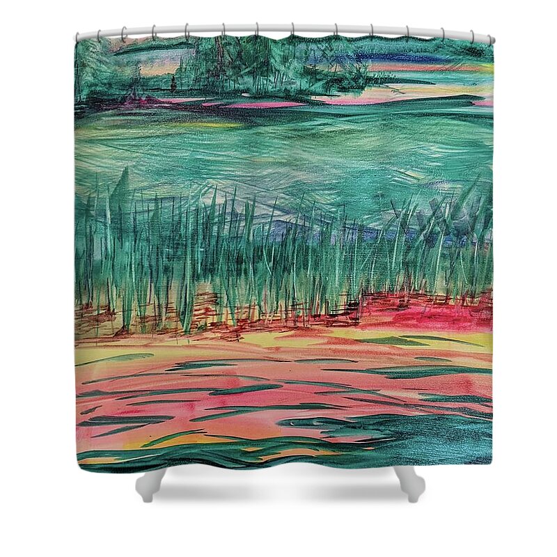 Bright Color Shower Curtain featuring the painting Observation by Tammy Nara