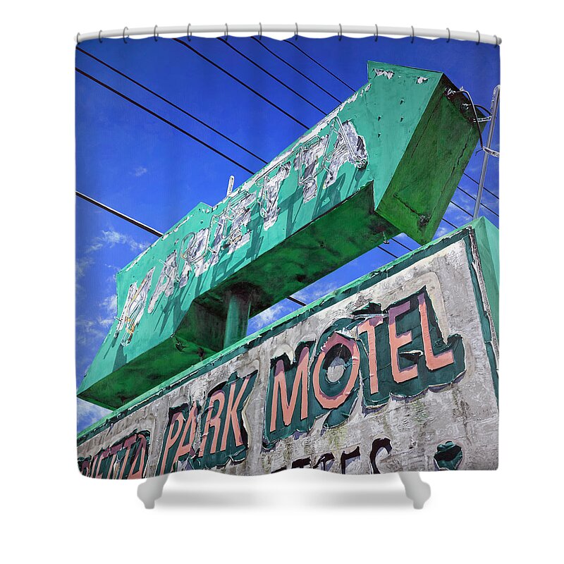 Sign Shower Curtain featuring the painting Obsolete by Lisa Tennant