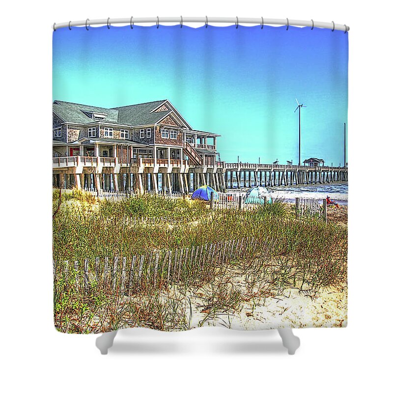Obx Maps Shower Curtain featuring the photograph OBX - JENNETTE'S PIER - Nags Head NC - Outer Banks NC by Dave Lynch