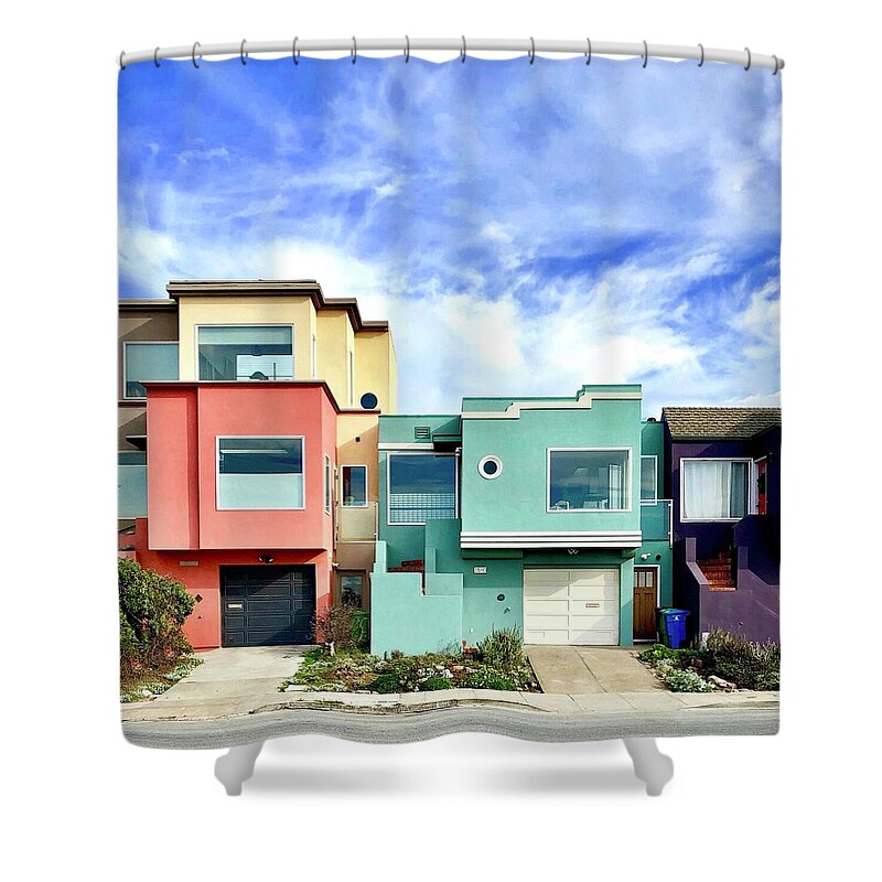  Shower Curtain featuring the photograph Ocean Beach Houses by Julie Gebhardt