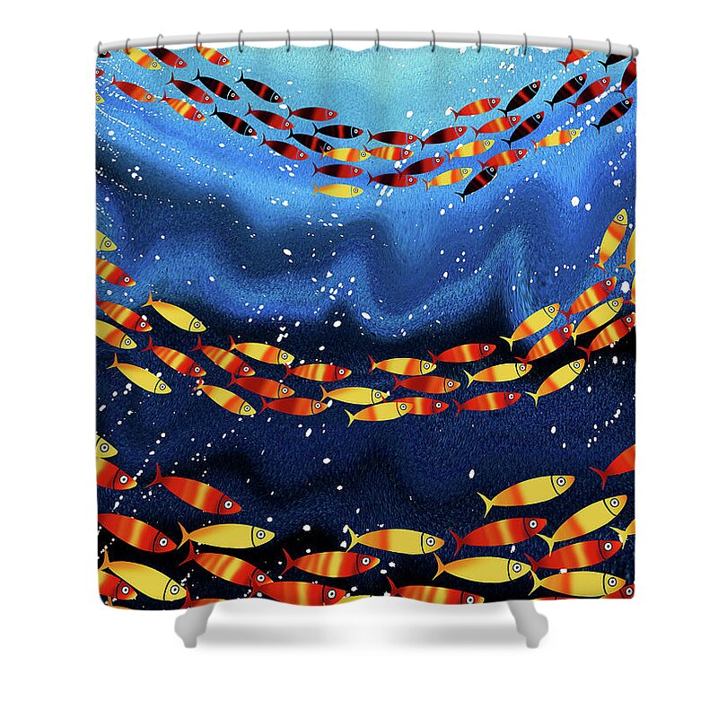 Fish Shower Curtain featuring the mixed media Ocean Colours by Andrew Hitchen