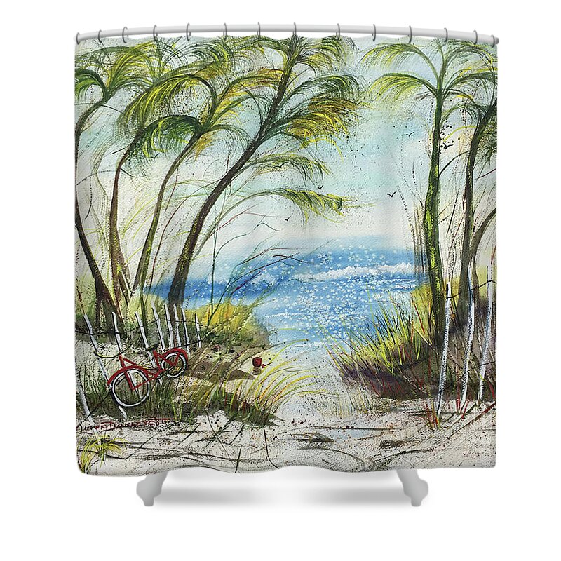 Seascape Shower Curtain featuring the painting Delray Dunes with Palm Trees by Catherine Ludwig Donleycott