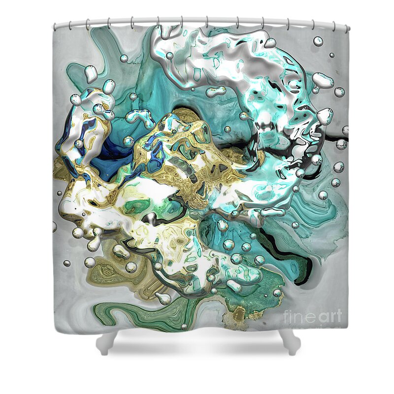 Alcohol Ink Abstract Shower Curtain featuring the digital art Ocean of Pearls by Jolanta Anna Karolska