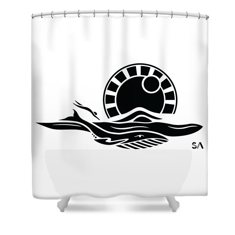 Black And White Shower Curtain featuring the digital art Ocean Swim by Silvio Ary Cavalcante