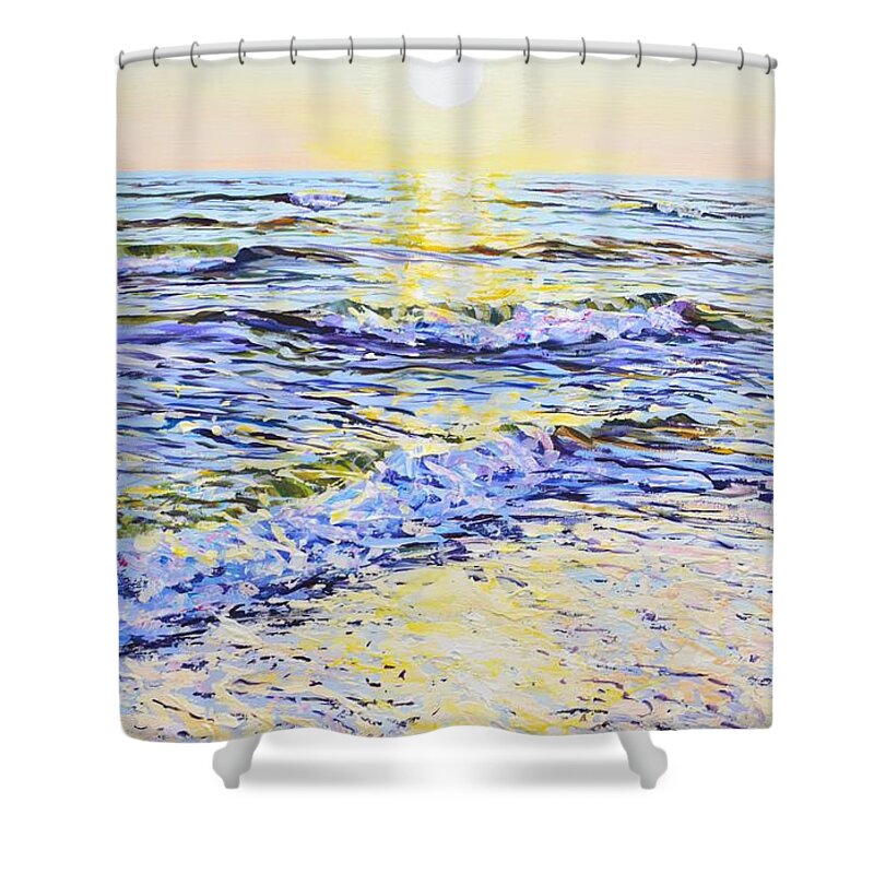 Sea Shower Curtain featuring the painting Ocean. The sun. by Iryna Kastsova