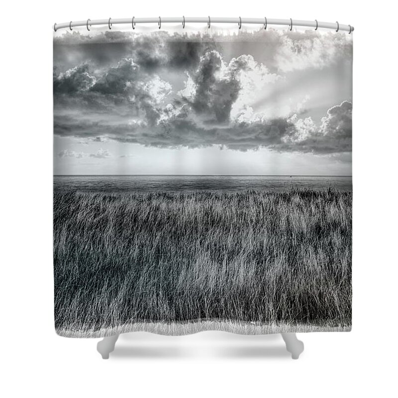 Clouds Shower Curtain featuring the photograph Ocean View along the Coast in a Bordered Black and White by Debra and Dave Vanderlaan