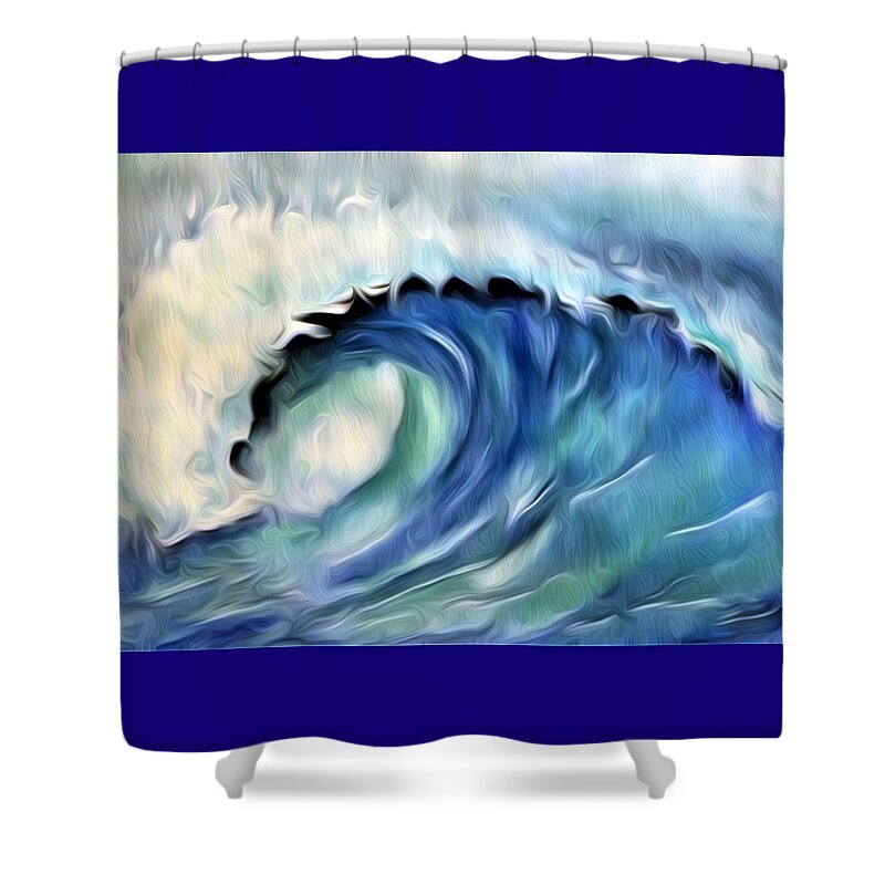 Ocean Wave Shower Curtain featuring the digital art Ocean Wave Abstract - Blue by Ronald Mills