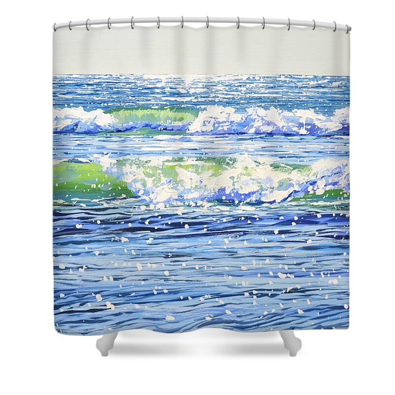 Seascape Shower Curtain featuring the painting 	Ocean. Waves. Light. by Iryna Kastsova