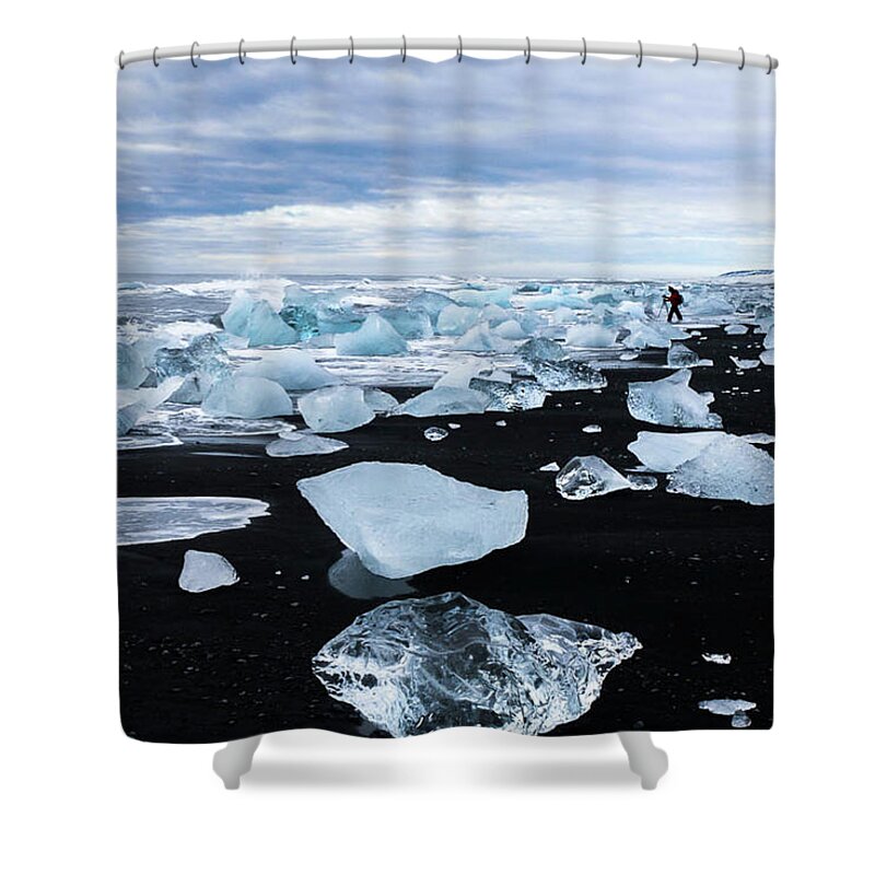 Jokulsarlon Shower Curtain featuring the photograph Oceans Of Ice - Jokulsarlon Black Sand Beach, Iceland by Earth And Spirit