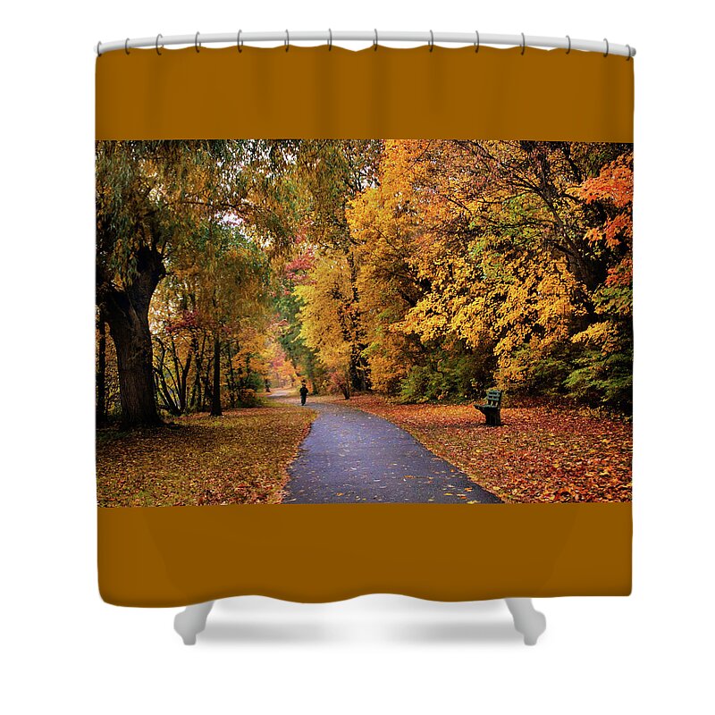 Autumn Shower Curtain featuring the photograph October Promenade by Jessica Jenney