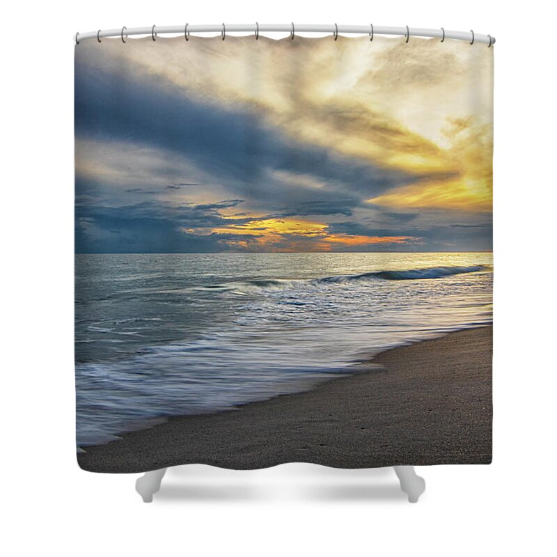 Atlantic Beach Shower Curtain featuring the photograph October Sunset at Atlantic Beach North Carolina by Bob Decker