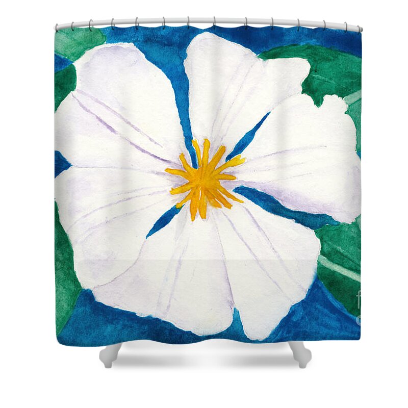 In The Style Of Georgia O'keeffe Shower Curtain featuring the painting Ode to Georgia 3 White Clematis Flower by Conni Schaftenaar