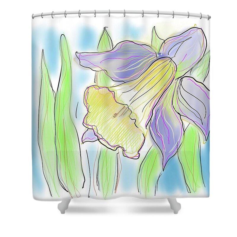 Daffodils Shower Curtain featuring the drawing Ode to The Daffodil by Gerry High