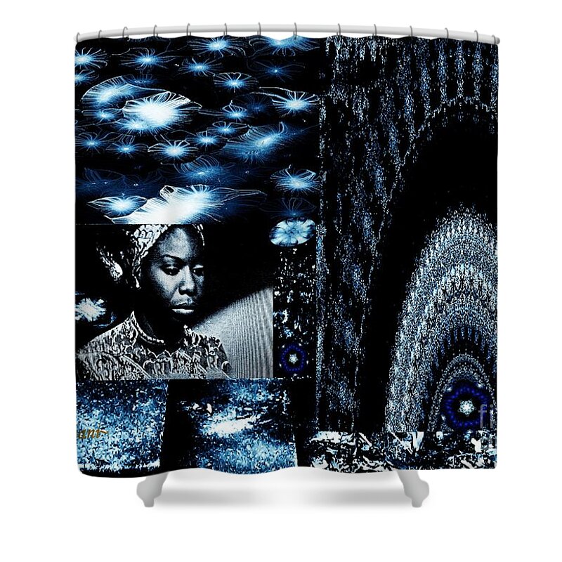 Singers Shower Curtain featuring the mixed media Ode to the Genius and Good Intentions of Nina Simone Number 2 by Aberjhani