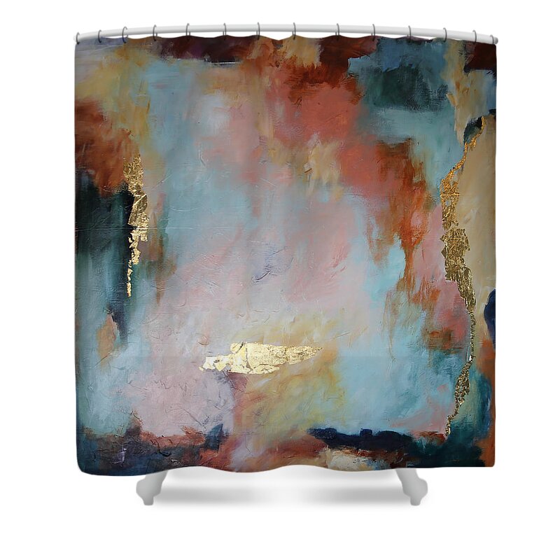 Gold Shower Curtain featuring the painting On the Anvil by Katrina Nixon