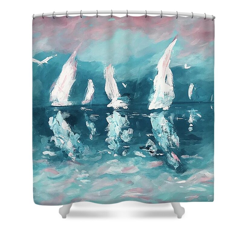 Art Shower Curtain featuring the painting Offshore by Deborah Smith