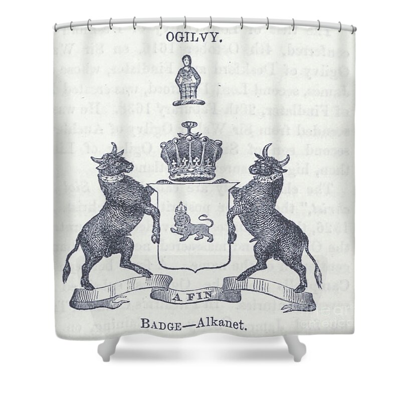 Heraldry Shower Curtain featuring the drawing Ogilvy coat of arms, crest, and motto n5 by Historic Illustrations