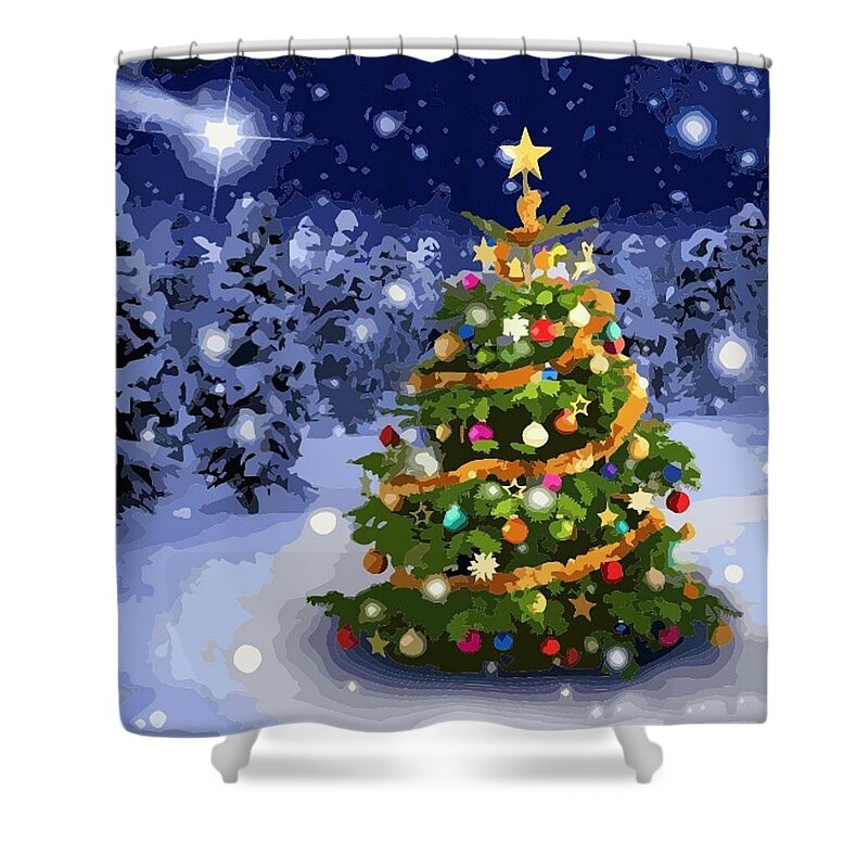 Christmas Shower Curtain featuring the mixed media Oh Christmas Tree by Teresa Trotter