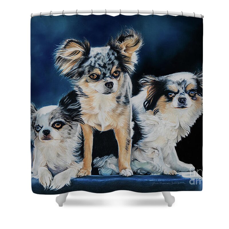 Dogs Shower Curtain featuring the pastel Oh So Sauve by Joni Beinborn