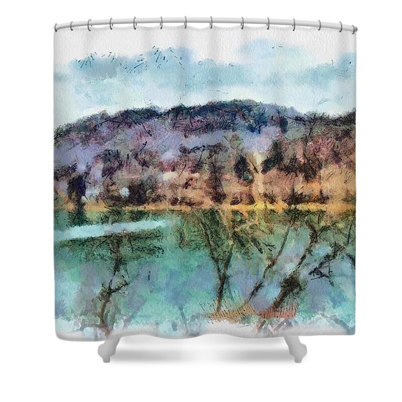 River Shower Curtain featuring the mixed media Ohio River by Christopher Reed