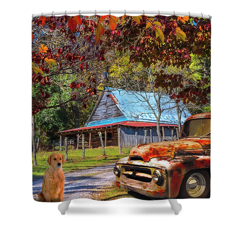1951 Shower Curtain featuring the photograph Ol' Country Rust in Square by Debra and Dave Vanderlaan