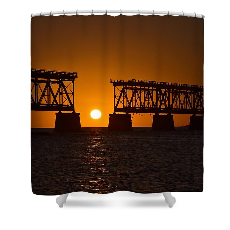 Old Shower Curtain featuring the photograph Old Bahia Honda Rail Bridge Sunset by Monika Salvan