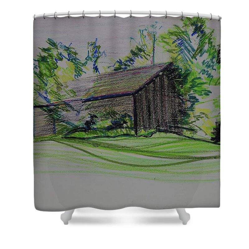 Plein Air Shower Curtain featuring the pastel Old Barn At Wason Pond by Sean Connolly