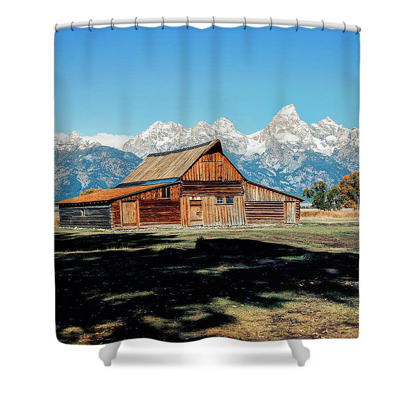 Landscape Shower Curtain featuring the photograph Old Barn by Mango Art