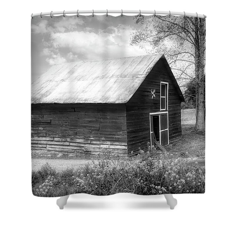 Barns Shower Curtain featuring the photograph Old Barn in Wildflowers in Black and White by Debra and Dave Vanderlaan