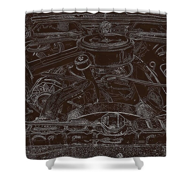 Car Shower Curtain featuring the digital art Old car engine testing samj colors contoured by Karl Rose